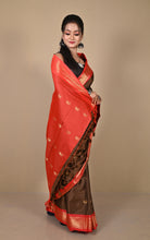 Soft Gadwal Silk Saree in Coffee Brown, Red and Golden