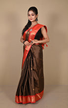 Soft Gadwal Silk Saree in Coffee Brown, Red and Golden