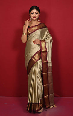 Blended Gadwal Silk Saree in Metallic Gold and Maroon