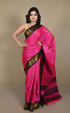 Soft Gadwal Silk Saree in Dark Pink, Black and Golden