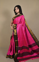 Soft Gadwal Silk Saree in Dark Pink, Black and Golden