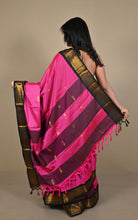 Soft Gadwal Silk Saree in Dark Pink, Black and Golden