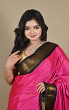 Soft Gadwal Silk Saree in Dark Pink, Black and Golden