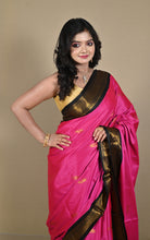Soft Gadwal Silk Saree in Dark Pink, Black and Golden