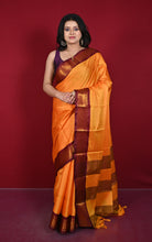Soft Gadwal Silk Saree in Burnt Orange, Cherrywood and Golden