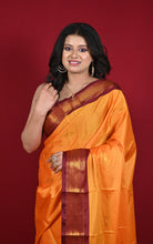 Soft Gadwal Silk Saree in Burnt Orange, Cherrywood and Golden