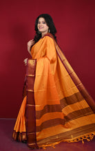 Soft Gadwal Silk Saree in Burnt Orange, Cherrywood and Golden