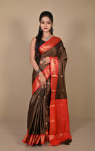 Soft Gadwal Silk Saree in Coffee Brown, Red and Golden