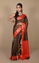 Soft Gadwal Silk Saree in Coffee Brown, Red and Golden