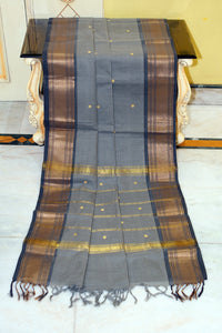 Jacket Nakshi Border Work Cotton Gadwal Saree in Storm Grey and Black