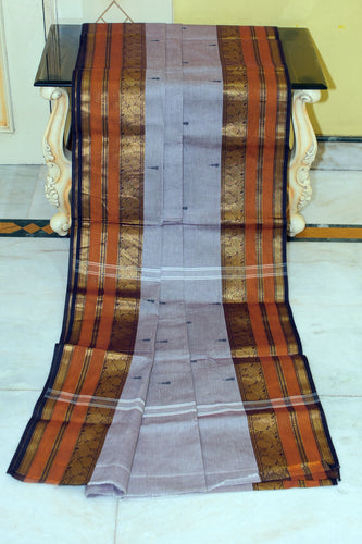 Jacket Nakshi Border Work Cotton Gadwal Saree in Regent Grey, Black and Cumin