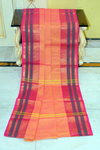 Jacket Nakshi Border Work Cotton Gadwal Saree in Persian Orange, Hot Pink and Green