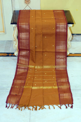 Jacket Nakshi Border Work Cotton Gadwal Saree in Hawaiian Tan and Maroon