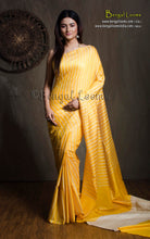 Handwoven Bhagalpuri Silk & Natural Gicha Tussar Silk Striped Saree – Sunshine Yellow