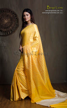 Handwoven Bhagalpuri Silk & Natural Gicha Tussar Silk Striped Saree – Sunshine Yellow