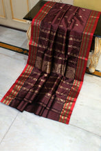 Handwoven Soft Bishnupuri Jaam Katan Silk Saree in Wine, Cornell Red and Matt Gold
