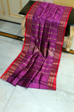 Handwoven Soft Bishnupuri Jaam Katan Silk Saree in Rich Lialic, Cornell Red and Matt Gold