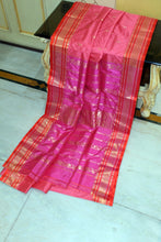 Handwoven Soft Bishnupuri Jaam Katan Silk Saree in Pink, Portland Orange and Matt Gold