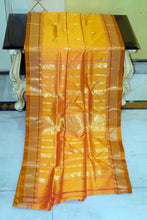 Handwoven Soft Bishnupuri Jaam Katan Silk Saree in Bee Yellow, Ginger Gold and Matt Gold