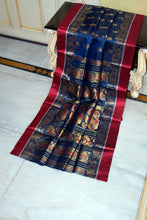 Traditional Woven Minakari Work Garad Katan Pure Silk Saree in Cloudburst Blue, Bright Red and Matt Gold