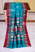 Traditional Bishnupuri Swarnachari Pure Silk Saree in Deep Teal and Dark Red