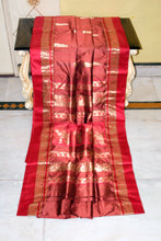 Traditional Bishnupuri Swarnachari Pure Silk Saree in Dark Peach and Cardinal Red