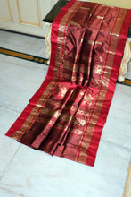 Traditional Bishnupuri Swarnachari Pure Silk Saree in Dark Peach and Cardinal Red