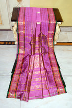 Traditional Bishnupuri Swarnachari Pure Silk Saree in Lavender Pink, Pale Copper and Dark Emerald Green