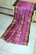Traditional Bishnupuri Swarnachari Pure Silk Saree in Lavender Pink, Pale Copper and Dark Emerald Green