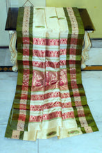 Traditional Bishnupuri Swarnachari Pure Silk Saree in Ivory, Woodland Green and Burgundy