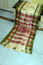 Traditional Bishnupuri Swarnachari Pure Silk Saree in Ivory, Woodland Green and Burgundy