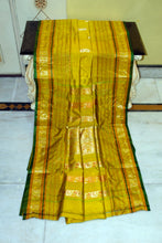 Traditional Bishnupuri Swarnachari Pure Silk Saree in Old Gold, Ginger Brown and Green