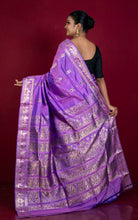 Handwoven Swarnachari Pure Silk Saree in Deep Lilac, Dark Blue and Matt Gold