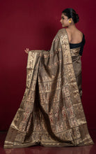 Handwoven Swarnachari Pure Silk Saree in Ashen Brown, Maroon and Matt Gold