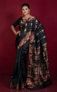 Handwoven Swarnachari Pure Silk Saree in Black, Off White and Copper
