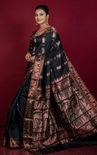 Handwoven Swarnachari Pure Silk Saree in Black, Off White and Copper