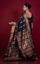 Handwoven Swarnachari Pure Silk Saree in Black, Off White and Copper