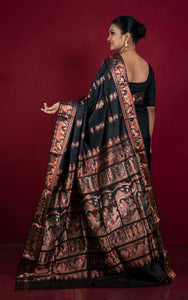 Handwoven Swarnachari Pure Silk Saree in Black, Off White and Copper
