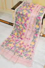 Bengal's Pride Premium Hand Woven Skirt Nakshi Work Muslin Silk Dhakai Jamdani Saree in Frosted Pink and Multicolored Minakari Thread Work