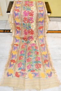 Bengal's Pride Premium Hand Woven Brocade Jamdani Work Muslin Silk Dhakai Saree in Beige and Multicolored