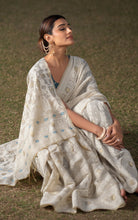 Tantuja Inspired Traditional Karat Nakshi Work Soft Jamdani Saree in Beige, Off White and Teal