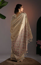 Soft Cotton Woven Ajrakh Jamdani Saree Thread Nakshi Work in Warm Beige and Multicolored