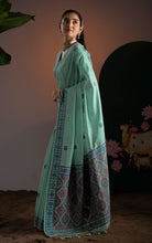 Title
Soft Cotton Woven Ajrakh Jamdani Saree Thread Nakshi Work in Sea Green and Multicolored
