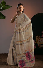 Soft Cotton Woven Rangkart Pallu Jamdani Saree Thread Nakshi Work in Off White and Multicolored