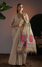 Soft Cotton Woven Rangkart Pallu Jamdani Saree Thread Nakshi Work in Off White and Multicolored