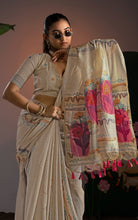 Soft Cotton Woven Rangkart Pallu Jamdani Saree Thread Nakshi Work in Off White and Multicolored