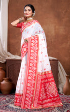 Traditional Skirt Nakshi Work Soft Jamdani Saree in Off White, Red and Golden