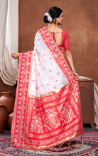 Traditional Skirt Nakshi Work Soft Jamdani Saree in Off White, Red and Golden