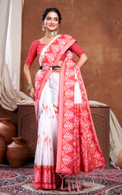 Traditional Skirt Nakshi Work Soft Jamdani Saree in Off White, Bright Red and Golden