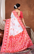 Traditional Skirt Nakshi Work Soft Jamdani Saree in Off White, Bright Red and Golden